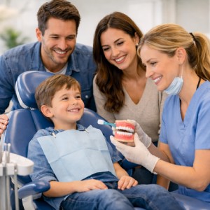 Family consultation with a dentist at a modern Dental Clinic in Hubbard