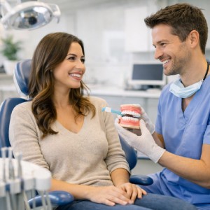 Friendly dentist consulting with a patient at a modern clinic – Dentist Near Me in Austintown